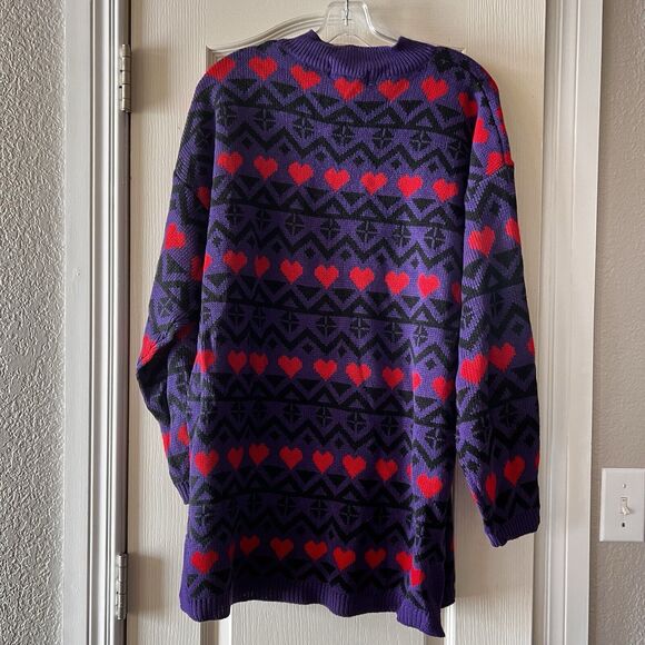 NWT Vintage Objectives Tunic Sweater Purple W Black & Red Hearts NOS Size Large - Picture 9 of 12